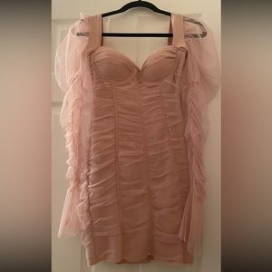 Pink/nude mesh sleeve dress